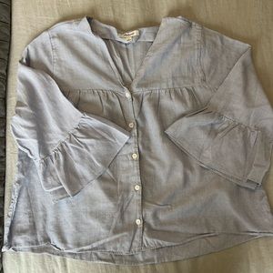 Madewell Baby Doll Pinstripe Blouse Blue and White with buttons Size Large